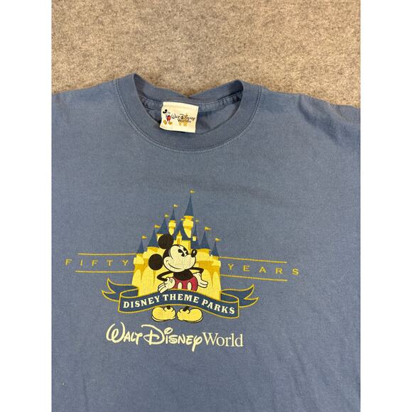 VINTAGE Walt Disney World 50th Anniversary Mickey Mouse Shirt Mens Blue Graphic - Picture 3 of 4